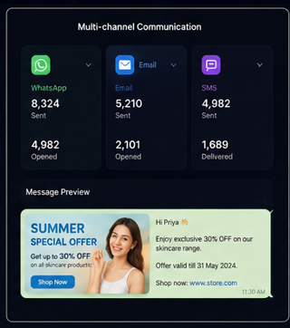 Gyasee multichannel communication screen with campaign message preview